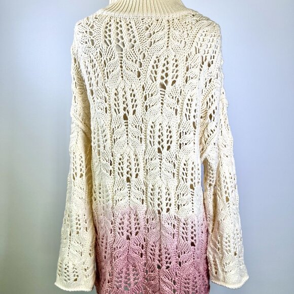 Free People Sweater Ombre Slouchy Mockneck Open Knit Oversized Pink Small Boho - Picture 8 of 12